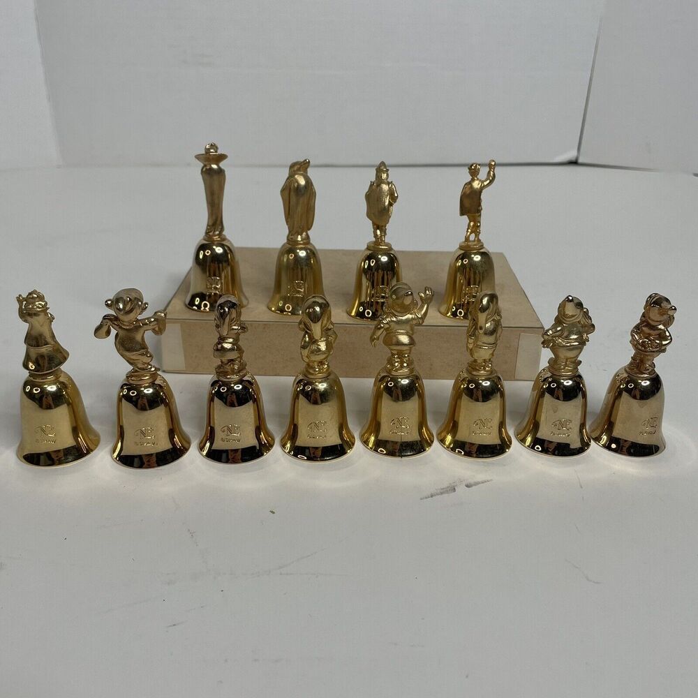 Vintage Snow White And The Seven Dwarves Gold Bells, Set Of 12, Reed & Barton - Picture 6 of 11
